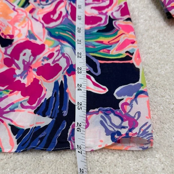 Lilly Pulitzer Alanna “Tipping Point” Pink and Blue Floral Blouse/Tunic/Top Med - Picture 9 of 15
